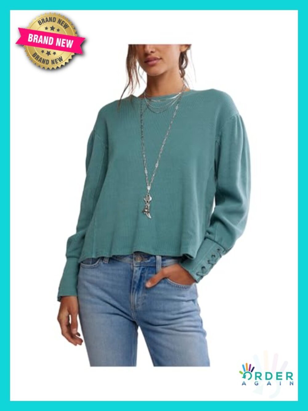 Long Sleeve Crew Neck Tee with Cuff Sleeves - Classic Fit